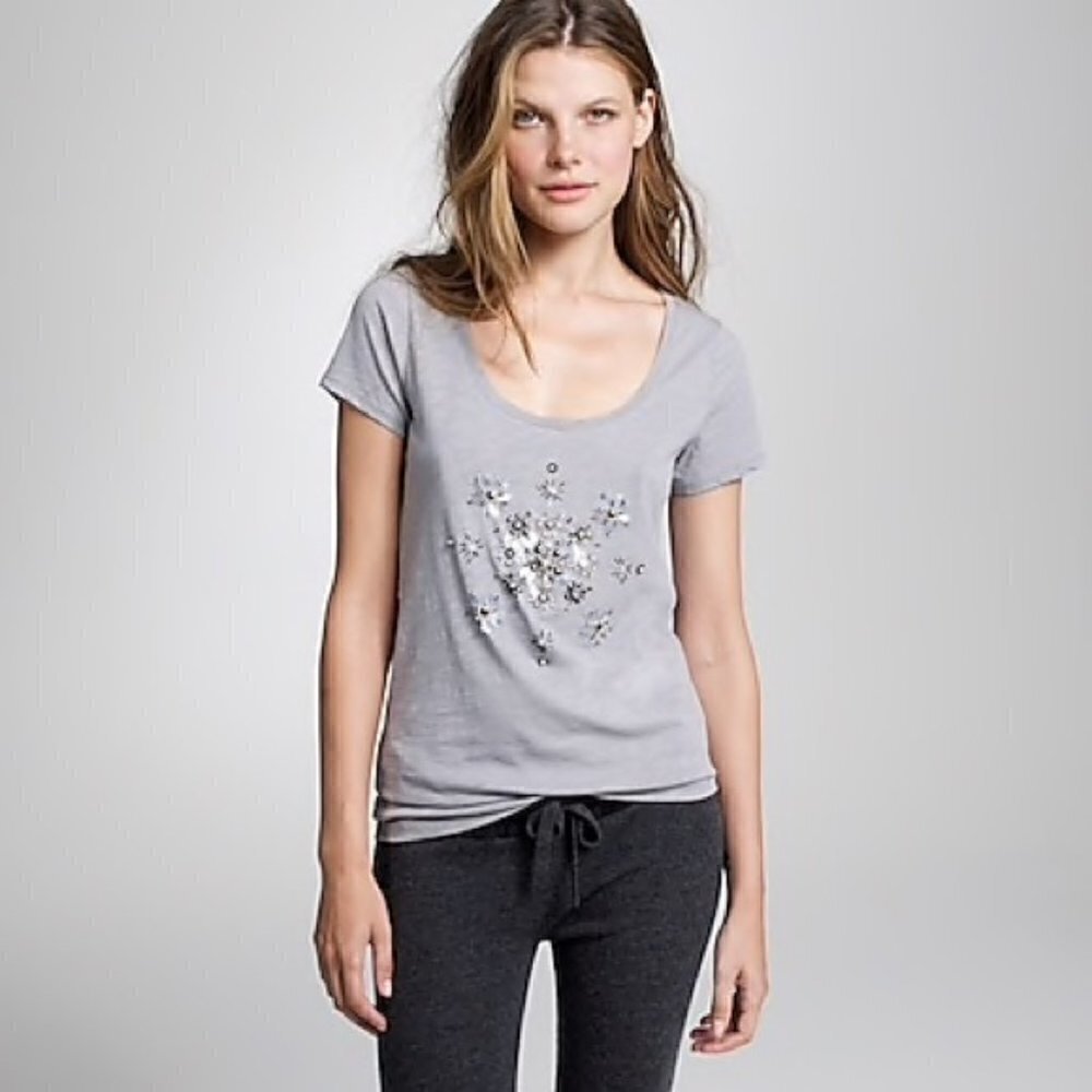 J. Crew Snowflake Beaded Artsy Cotton Short Sleeve